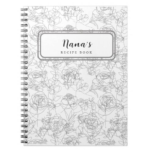 Grey Line Flowers Floral Patterns Recipe Book