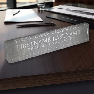 Grey Linen - Basic Name and Professional Title Name Plate
