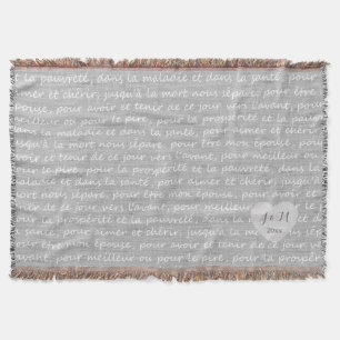 Grey Linen Burlap Look with French Wedding Vows Throw Blanket
