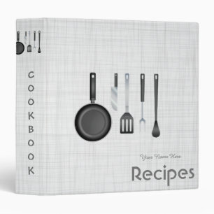 Grey linen texture utensils recipe binder book