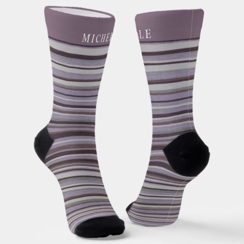 Grey  Lines Striped Custom Name  Socks