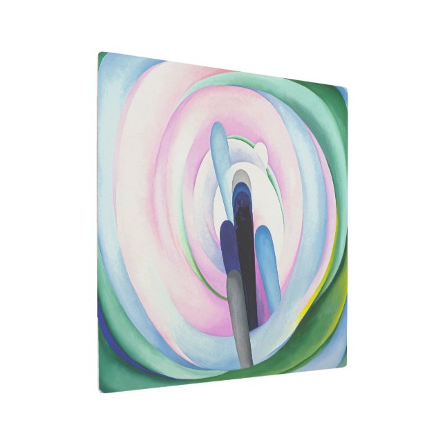 Grey Lines w Black, Blue and Yellow | O'Keeffe | Metal Print (Angled)