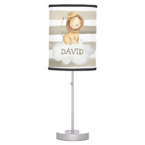 Grey Lion Watercolor Personalized Nursery Table Lamp