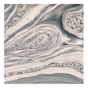 Grey liquid marble and crystal - pearl and silver acrylic print