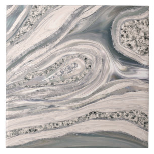Grey liquid marble and crystal - pearl and silver ceramic tile