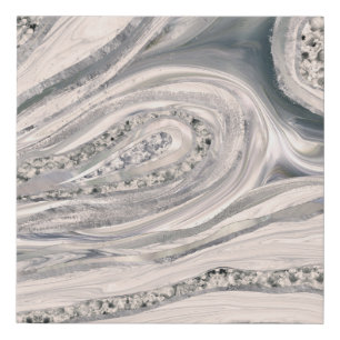 Grey liquid marble and crystal - pearl and silver faux canvas print