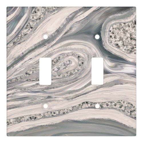 Grey liquid marble and crystal _ pearl and silver light switch cover
