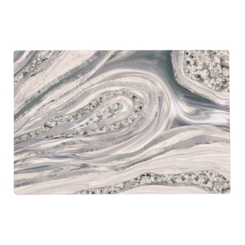 Grey liquid marble and crystal _ pearl and silver placemat