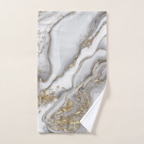 Grey liquid marble _ pearl and gold bath towel set