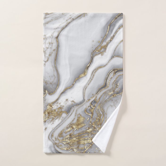Grey liquid marble pearl and gold bath towel set
