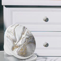 Grey liquid marble - pearl and gold ceramic knob