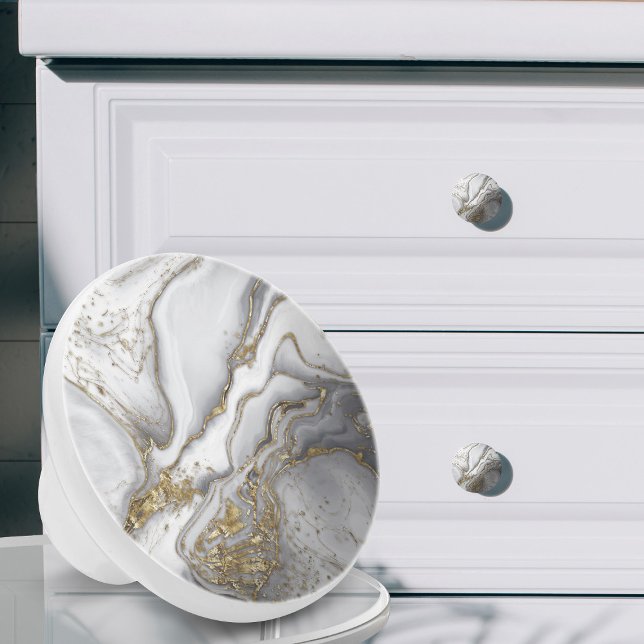 Grey liquid marble - pearl and gold ceramic knob (Creator Uploaded)