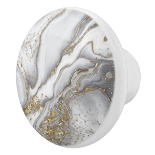 Grey liquid marble _ pearl and gold ceramic knob