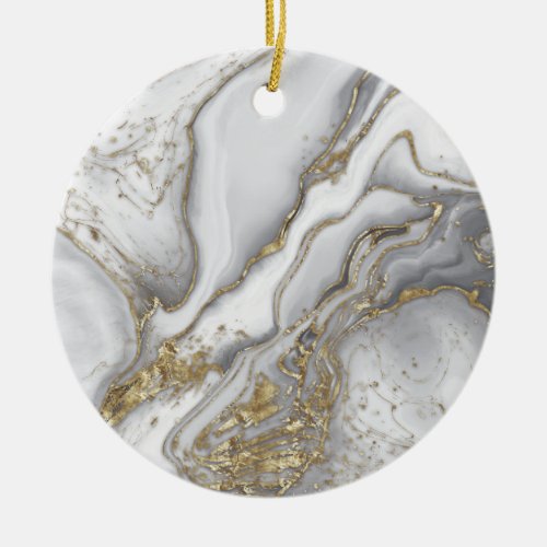 Grey liquid marble _ pearl and gold ceramic ornament