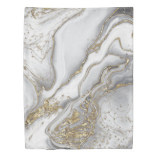Grey liquid marble - pearl and gold duvet cover
