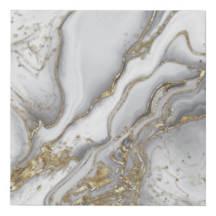 Grey liquid marble - pearl and gold faux canvas print