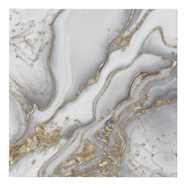 Grey liquid marble - pearl and gold faux canvas print (Front)