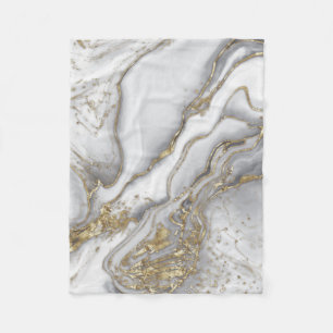 Grey liquid marble - pearl and gold fleece blanket