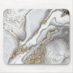Grey liquid marble - pearl and gold mouse pad