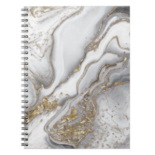 Grey liquid marble _ pearl and gold notebook
