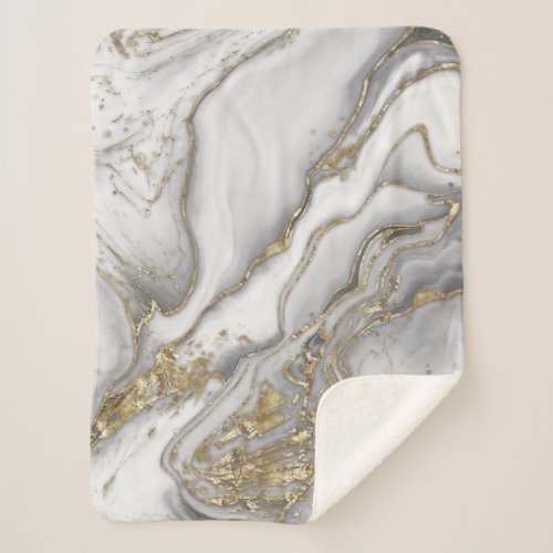 Grey liquid marble _ pearl and gold sherpa blanket