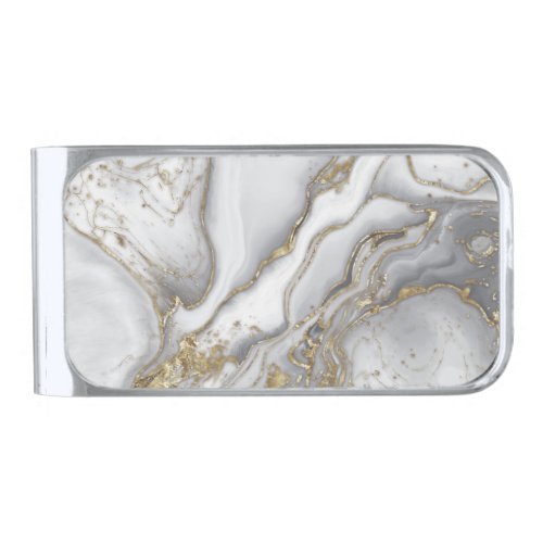 Grey liquid marble _ pearl and gold silver finish money clip