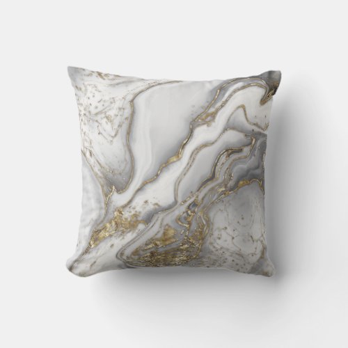 Grey liquid marble _ pearl and gold throw pillow