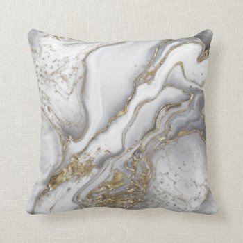Grey Liquid Marble - Pearl And Gold Throw Pillow by LoveMalinois at Zazzle
