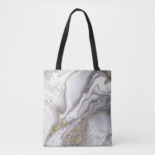 Grey liquid marble _ pearl and gold tote bag