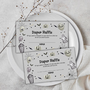 Grey Little Boo Ghost Diaper Raffle Baby Shower  Enclosure Card
