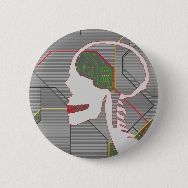 grey logicskull pinback button (Front)