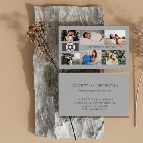 Grey Logo Photo Collage Professional Photographer Business Card