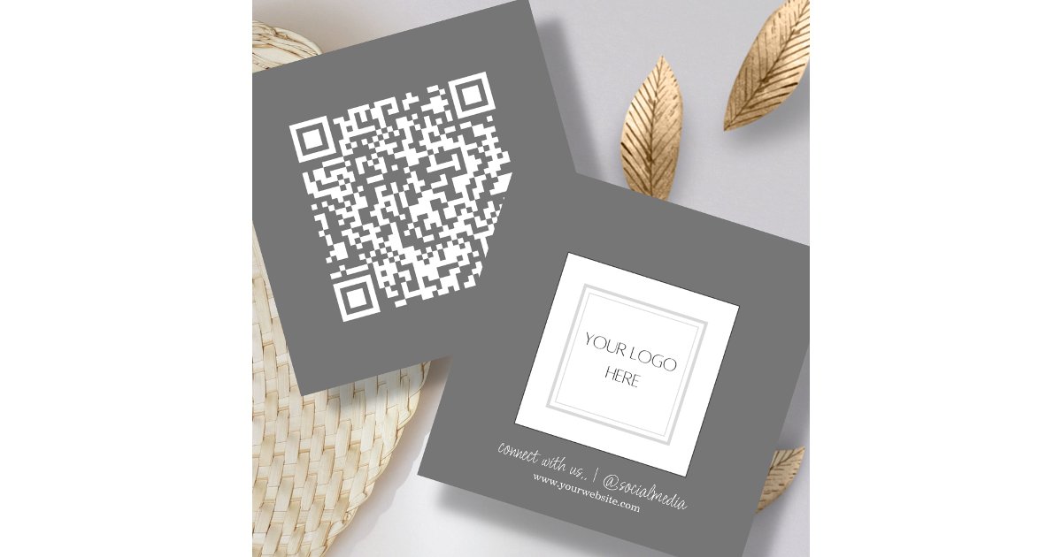 Grey | Logo | QR Code Square Business Card | Zazzle