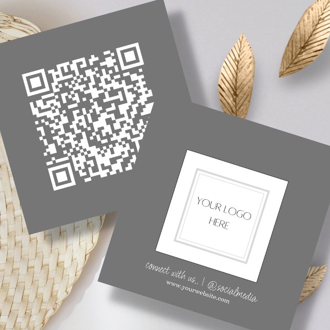 Grey | Logo | QR Code Square Business Card (Creator Uploaded)
