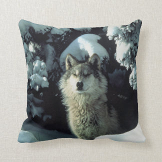 Grey Lone Wolf Lookout Throw Pillow