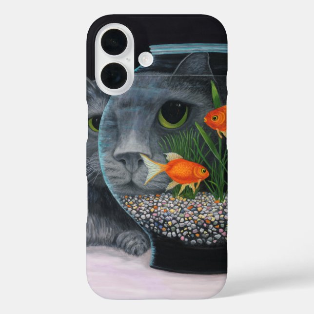 Grey Long Haired Cat and Fishbowl Case-Mate iPhone Case (Back)