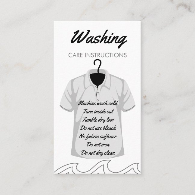 Grey Long Neck Shirt Washing Care Instruction Business Card