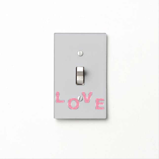 Grey Love Pink Silver Glitter Light Switch Cover (In Situ)