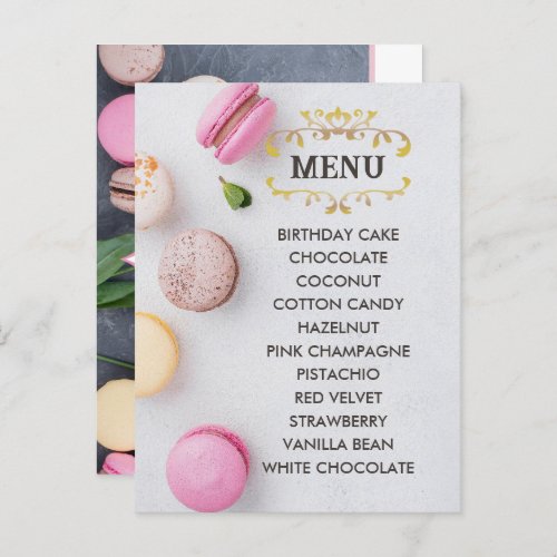 Grey Macarons Elegant Flavors Menu Postcard