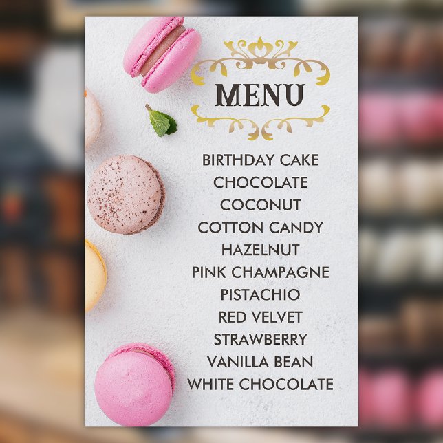 Grey Macarons Store Flavors Large Sign Menu Acrylic Print (Creator Uploaded)