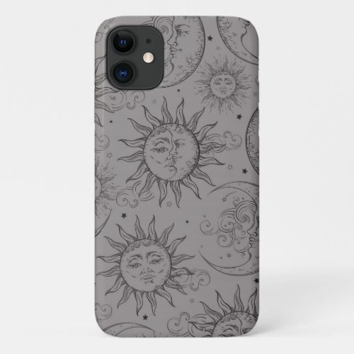 Grey Magic Vintage Celestial Sun Moon Stars iPhone 11 Case