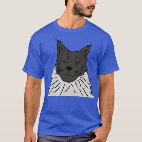 Grey Maine Coon Cat Line Drawing T_Shirt