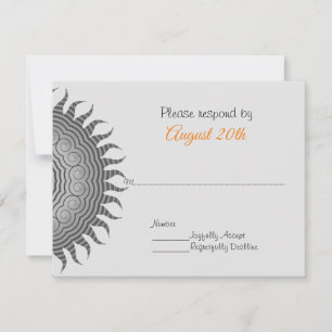 Grey Mandala on Black Wedding RSVP Invitation