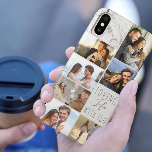 Grey Marble 7 Photo Collage _ Loving Life with You iPhone X Case