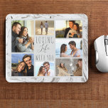 Grey Marble 7 Photo Collage - Loving Life with You Mouse Pad<br><div class="desc">Modern photo collage mouse pad which you can personalize with 7 of your favorite photos. The template is set up ready for you to add your photos, working clockwise from the top left. Your photos are set against a stylish watercolor marble in grey and white. The wording reads "loving life...</div>