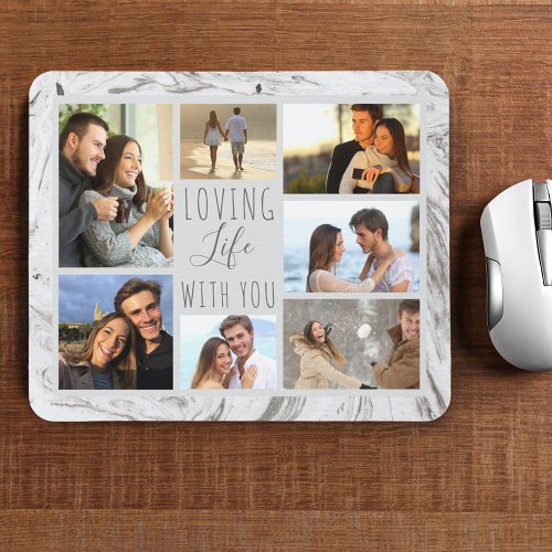 Grey Marble 7 Photo Collage _ Loving Life with You Mouse Pad
