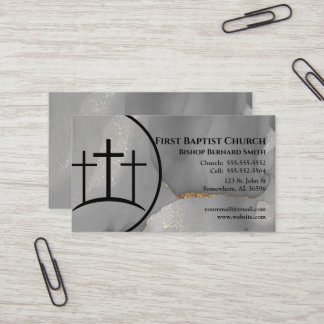 Grey Marble Cross Church Pastor or Deacon Business Card