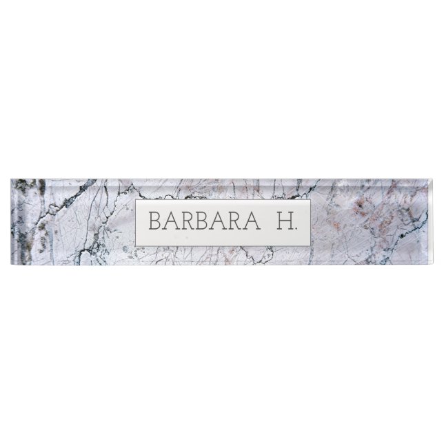 Grey Marble Custom Name Elegant Business Desk Name Plate (Front)