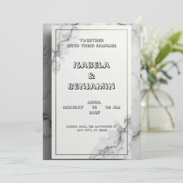 Grey Marble Effect Wedding Invitation (Standing Front)