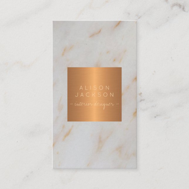 Grey marble glam metallic copper monogram designer business card (Front)